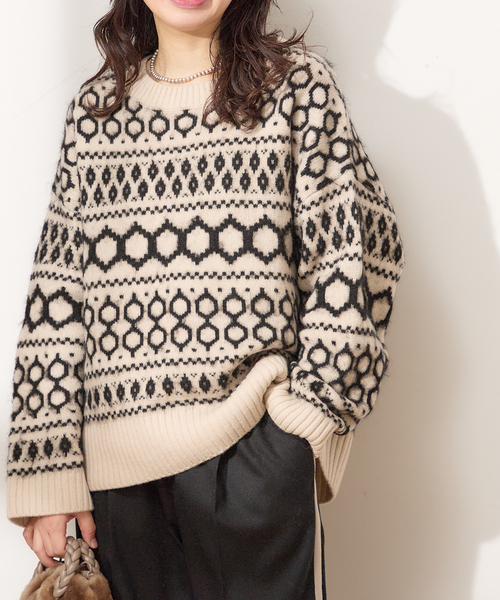 journal standard L'essage（ジャーナルスタンダードレサージュ）の「ジャガードプルオーバー（ニット/セーター・レディース・ブラック/ホワイト・FREE）」の13枚目の写真