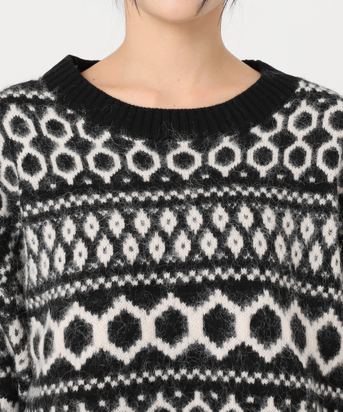 シャルレ　ジャガードプルオーバーショコラ　M〜L 153725：キャップネコ柄ジャガードニットプルオーバーの通販-ScoLar