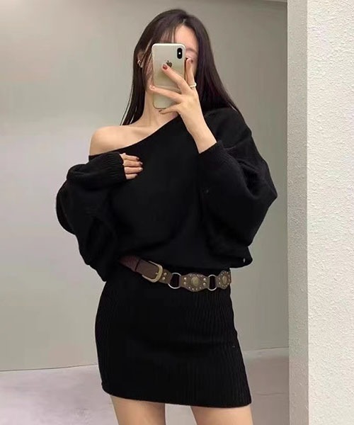 gossip！ロサンゼルス（ゴシップロサンゼルス）の「シャギーミニワンピース　ニットワンピース｛ベルト付き｝（ワンピース・レディース・ブラック/カーキ・FREE）」の9枚目の写真