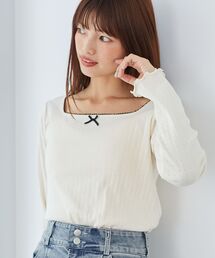MAJESTIC LEGON | リボン付きスクエアネックトップス(Tシャツ/カットソー)