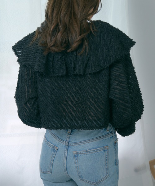 MAGASIN DE MODE Chou Chou(マガジンデモードシュシュ)の「【MAGASIN DE MODE Chou Chou】シアー ミニフリンジジャガード クロップドブラウス XNN(シャツ/ブラウス・レディース・アイボリー/ブラック/ブルー・FREE)」の14枚目の写真