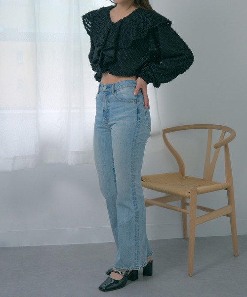 MAGASIN DE MODE Chou Chou(マガジンデモードシュシュ)の「【MAGASIN DE MODE Chou Chou】シアー ミニフリンジジャガード クロップドブラウス XNN(シャツ/ブラウス・レディース・アイボリー/ブラック/ブルー・FREE)」の16枚目の写真
