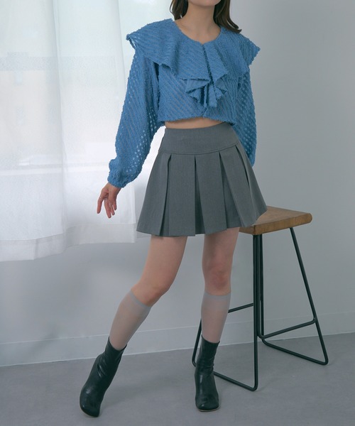 MAGASIN DE MODE Chou Chou(マガジンデモードシュシュ)の「【MAGASIN DE MODE Chou Chou】シアー ミニフリンジジャガード クロップドブラウス XNN(シャツ/ブラウス・レディース・アイボリー/ブラック/ブルー・FREE)」の22枚目の写真