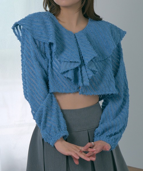 MAGASIN DE MODE Chou Chou(マガジンデモードシュシュ)の「【MAGASIN DE MODE Chou Chou】シアー ミニフリンジジャガード クロップドブラウス XNN(シャツ/ブラウス・レディース・アイボリー/ブラック/ブルー・FREE)」の18枚目の写真