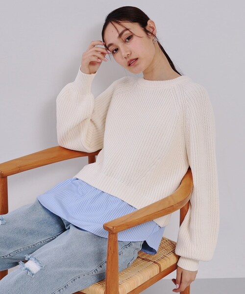 OPAQUE.CLIP(オペークドットクリップ)の「レイヤード風ミドルゲージニット【洗濯機洗い可】(ニット/セーター・レディース・グレー系4/ネイビー系4/ホワイト系7・40/38/42)」の1枚目の写真