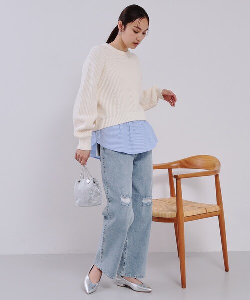 OPAQUE.CLIP(オペークドットクリップ)の「レイヤード風ミドルゲージニット【洗濯機洗い可】(ニット/セーター・レディース・グレー系4/ネイビー系4/ホワイト系7・40/38/42)」の8枚目の写真