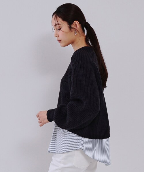 OPAQUE.CLIP(オペークドットクリップ)の「レイヤード風ミドルゲージニット【洗濯機洗い可】(ニット/セーター・レディース・グレー系4/ネイビー系4/ホワイト系7・40/38/42)」の15枚目の写真