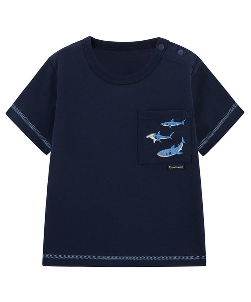 combimini（コンビミニ）の「半袖ポケットTシャツ（サメ）（Tシャツ/カットソー・キッズ・ホワイト/ネイビー・80/90/100/110/120）」の2枚目の写真
