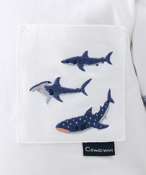 combimini（コンビミニ）の「半袖ポケットTシャツ（サメ）（Tシャツ/カットソー・キッズ・ホワイト/ネイビー・80/90/100/110/120）」の4枚目の写真