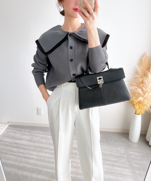 &. NOSTALGIA（アンドドットノスタルジア）の「【ZOZO限定】フリル衿カーディガン（カーディガン/ボレロ・レディース・チャコールグレー/ブラック/アイボリー・M）」の8枚目の写真