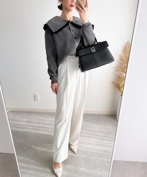 &. NOSTALGIA（アンドドットノスタルジア）の「【ZOZO限定】フリル衿カーディガン（カーディガン/ボレロ・レディース・チャコールグレー/ブラック/アイボリー・M）」の9枚目の写真