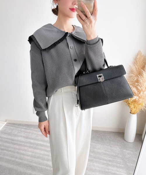 &. NOSTALGIA（アンドドットノスタルジア）の「【ZOZO限定】フリル衿カーディガン（カーディガン/ボレロ・レディース・チャコールグレー/ブラック/アイボリー・M）」の10枚目の写真