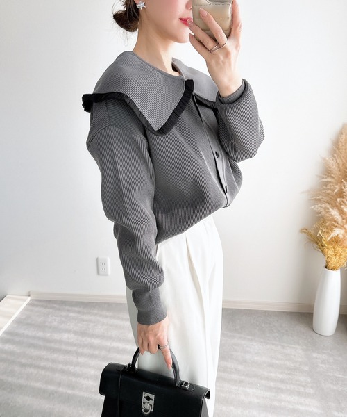 &. NOSTALGIA（アンドドットノスタルジア）の「【ZOZO限定】フリル衿カーディガン（カーディガン/ボレロ・レディース・チャコールグレー/ブラック/アイボリー・M）」の12枚目の写真