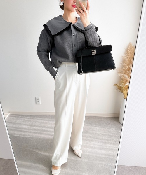 &. NOSTALGIA（アンドドットノスタルジア）の「【ZOZO限定】フリル衿カーディガン（カーディガン/ボレロ・レディース・チャコールグレー/ブラック/アイボリー・M）」の13枚目の写真