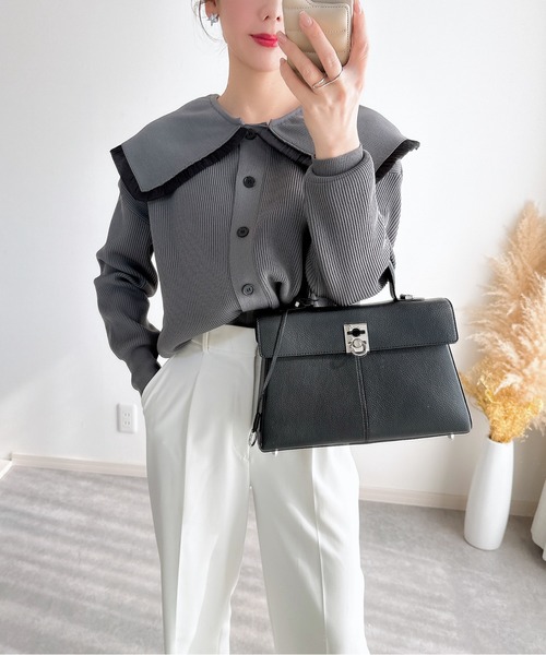 &. NOSTALGIA（アンドドットノスタルジア）の「【ZOZO限定】フリル衿カーディガン（カーディガン/ボレロ・レディース・チャコールグレー/ブラック/アイボリー・M）」の14枚目の写真