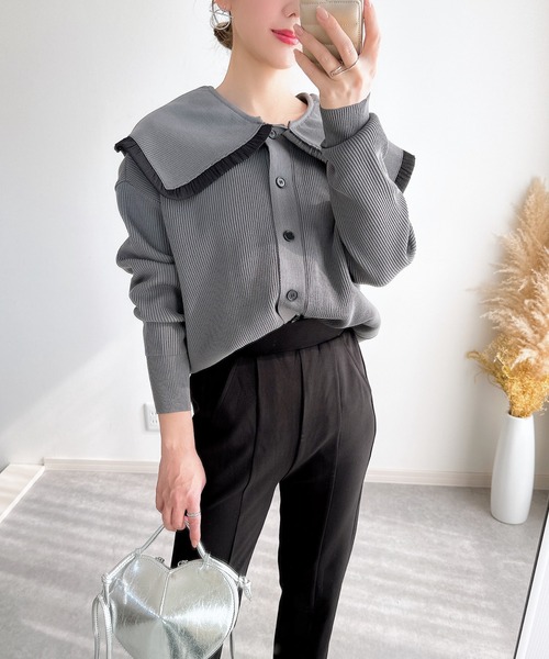 &. NOSTALGIA（アンドドットノスタルジア）の「【ZOZO限定】フリル衿カーディガン（カーディガン/ボレロ・レディース・チャコールグレー/ブラック/アイボリー・M）」の16枚目の写真