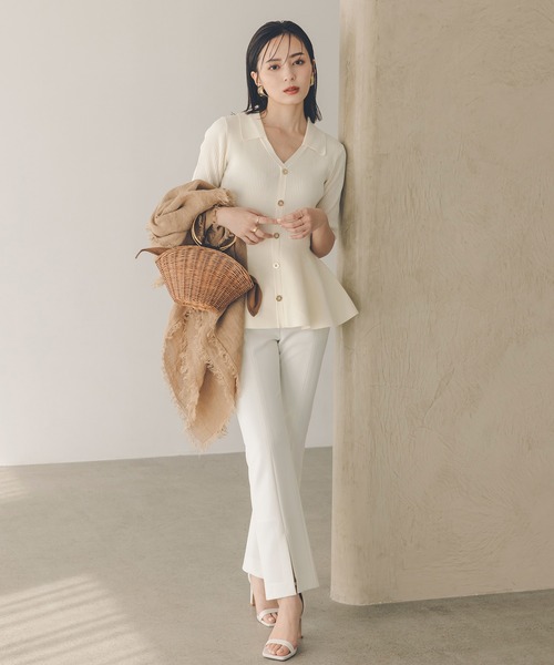 anuans ストレッチスリットフレアパンツ ECRU タグ付き ストレッチスリットフレアパンツ（その他パンツ）｜anuans（ア