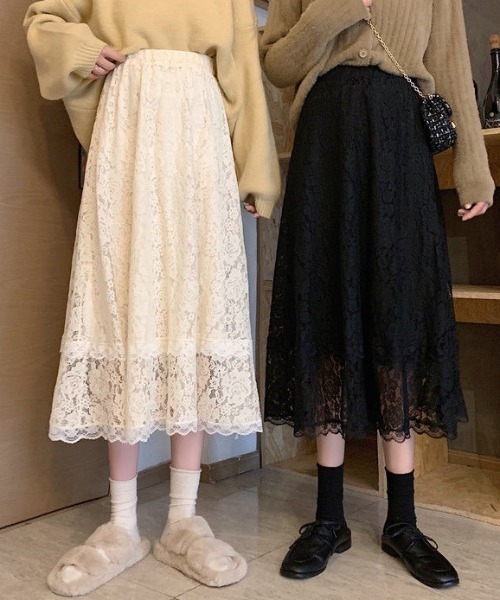 Teem Store(チームストア)の「花柄レース シースルーAラインスカート(スカート・レディース・ブルー/アイボリー/ブラック・F)」の5枚目の写真