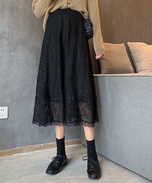 Teem Store(チームストア)の「花柄レース シースルーAラインスカート(スカート・レディース・ブルー/アイボリー/ブラック・F)」の10枚目の写真