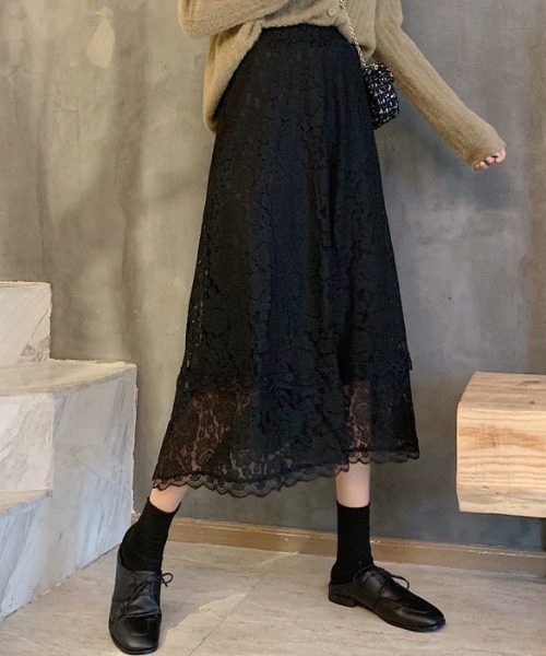 Teem Store(チームストア)の「花柄レース シースルーAラインスカート(スカート・レディース・ブルー/アイボリー/ブラック・F)」の11枚目の写真
