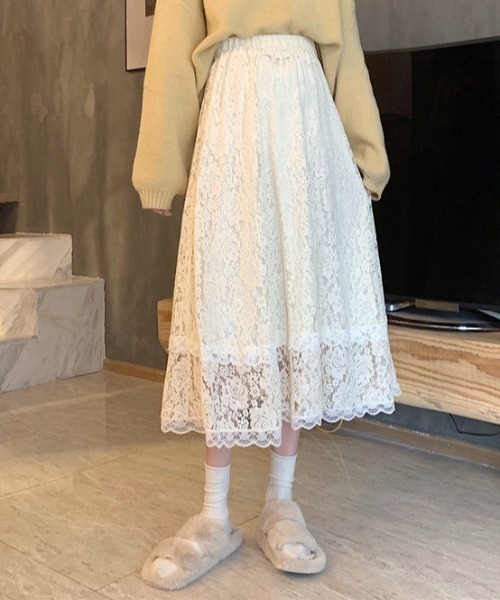 Teem Store(チームストア)の「花柄レース シースルーAラインスカート(スカート・レディース・ブルー/アイボリー/ブラック・F)」の8枚目の写真