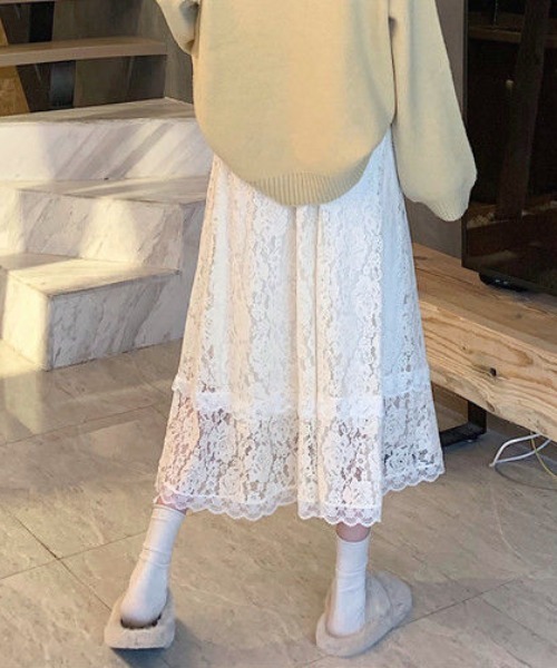 Teem Store(チームストア)の「花柄レース シースルーAラインスカート(スカート・レディース・ブルー/アイボリー/ブラック・F)」の9枚目の写真