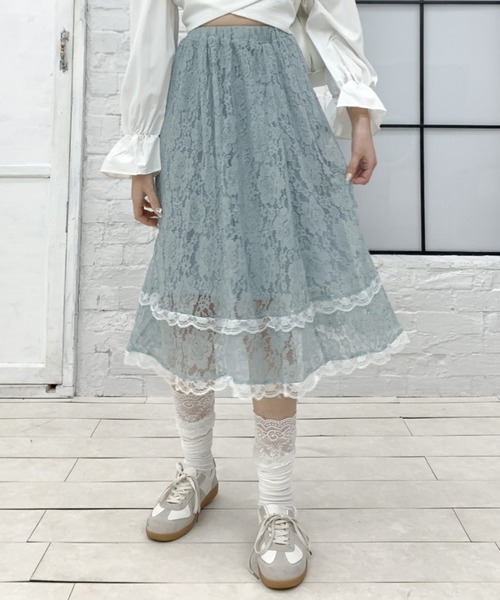 Teem Store(チームストア)の「花柄レース シースルーAラインスカート(スカート・レディース・ブルー/アイボリー/ブラック・F)」の16枚目の写真