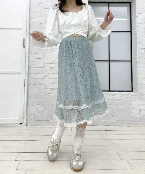 Teem Store(チームストア)の「花柄レース シースルーAラインスカート(スカート・レディース・ブルー/アイボリー/ブラック・F)」の17枚目の写真