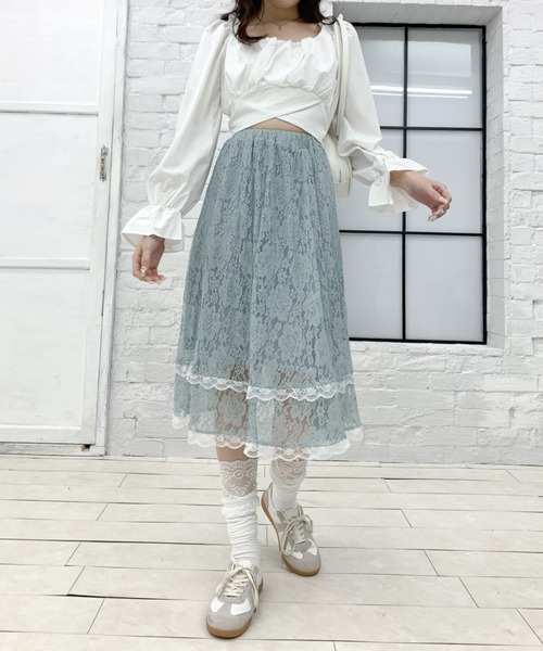 Teem Store(チームストア)の「花柄レース シースルーAラインスカート(スカート・レディース・ブルー/アイボリー/ブラック・F)」の18枚目の写真