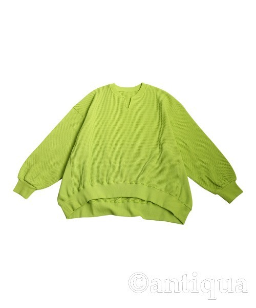 antiqua（アンティカ）の「オニワッフル カフタン襟 トップス（Tシャツ/カットソー・レディース・スミクロ/ピンク/ライム/ブルー/ナチュラル/オートミール/ブラック/杢グレー・ONESIZE）」の12枚目の写真