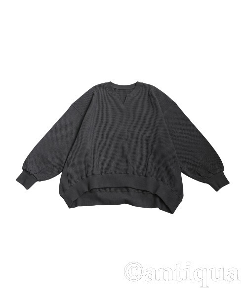 antiqua（アンティカ）の「オニワッフル カフタン襟 トップス（Tシャツ/カットソー・レディース・スミクロ/ピンク/ライム/ブルー/ナチュラル/オートミール/ブラック/杢グレー・ONESIZE）」の10枚目の写真