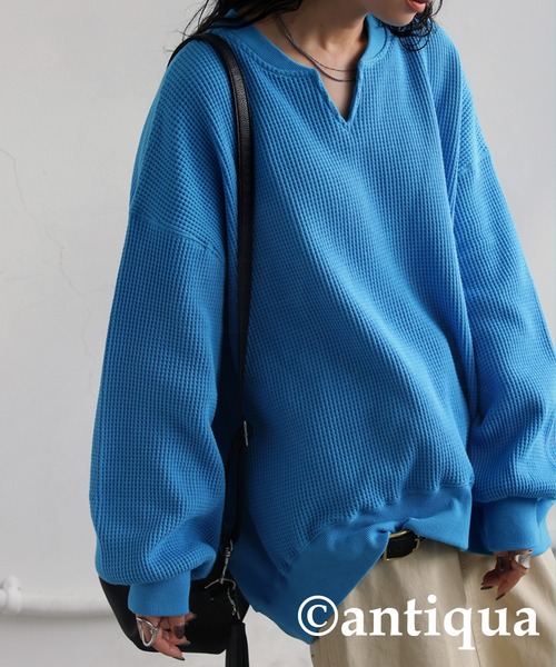 antiqua（アンティカ）の「オニワッフル カフタン襟 トップス（Tシャツ/カットソー・レディース・スミクロ/ピンク/ライム/ブルー/ナチュラル/オートミール/ブラック/杢グレー・ONESIZE）」の22枚目の写真