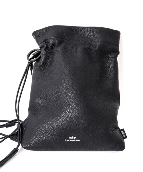 waku（ワク）の「【waku/ワク】レザー巾着ミニショルダー WK-0030（ショルダーバッグ・メンズ・ブラック・FREE）」の5枚目の写真