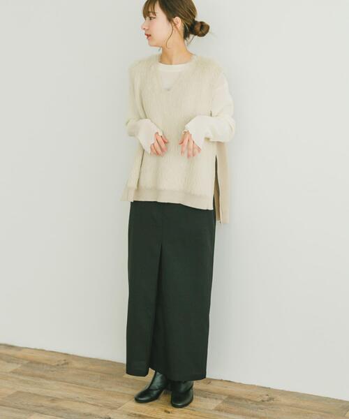 ITEMS URBANRESEARCH（アイテムズ アーバンリサーチ）の「ストレッチセンタータックスカート（スカート・レディース・ブラック/ベージュ・FREE）」の8枚目の写真