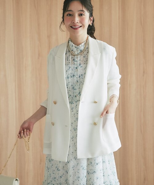 La boutique BonBon（ラブティックボンボン）の「【新色オフホワイト・ライトグレー登場！】メッシュメタルボタンライトジャケット（テーラードジャケット・レディース・グレイッシュベージュ/モカ/アイボリー/ネイビー/オフホワイト/ライトグレー・FREE）」の16枚目の写真