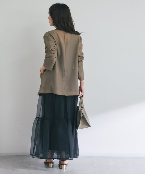 La boutique BonBon（ラブティックボンボン）の「【新色オフホワイト・ライトグレー登場！】メッシュメタルボタンライトジャケット（テーラードジャケット・レディース・グレイッシュベージュ/モカ/アイボリー/ネイビー/オフホワイト/ライトグレー・FREE）」の21枚目の写真