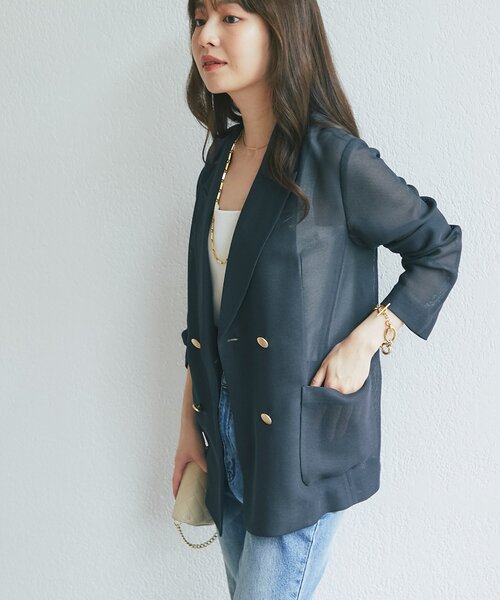 La boutique BonBon(ラブティックボンボン)の「【miki監修カラー&NEWカラー追加!】メッシュメタルボタンライトジャケット(テーラードジャケット・レディース・グレイッシュベージュ/モカ/アイボリー/ネイビー/オフホワイト/ライトグレー/チャコールグレー/ブラウン・FREE)」の17枚目の写真