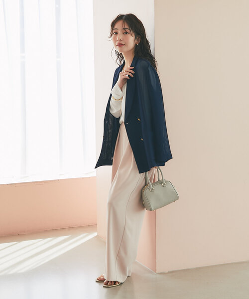 La boutique BonBon（ラブティックボンボン）の「【夏に着られるジャケット】メッシュメタルボタンライトジャケット（テーラードジャケット・レディース・グレイッシュベージュ/モカ/アイボリー/ネイビー/オフホワイト/ライトグレー・FREE）」の10枚目の写真