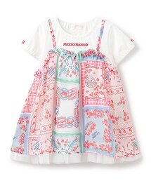 【人気商品再入荷】【直営店で取り扱い無し】苺ハンカチ柄ドッキング半袖Tシャツ