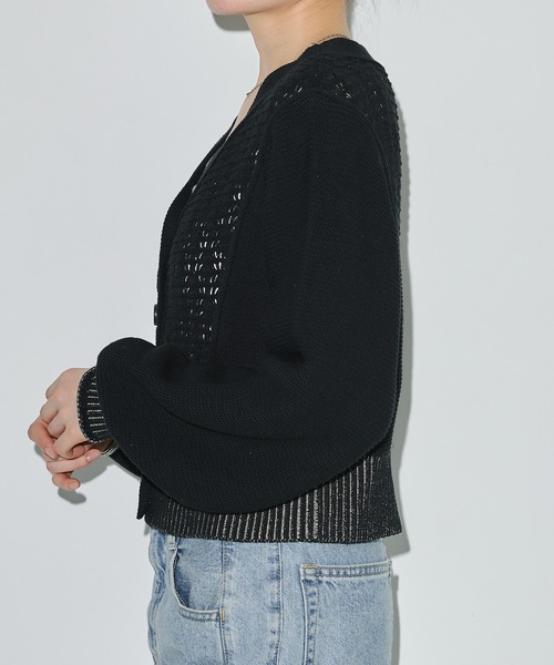 PUBLIC TOKYO（パブリックトウキョウ）の「エアロVネックニットカーデ（カーディガン/ボレロ・レディース・グリーン/ブラック/グレー・FREE）」の10枚目の写真