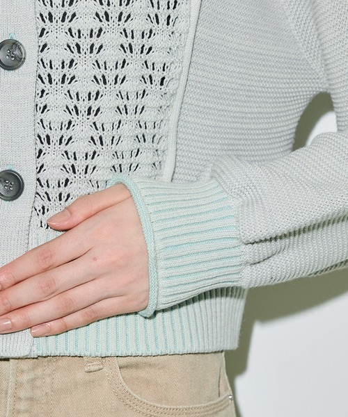 PUBLIC TOKYO（パブリックトウキョウ）の「エアロVネックニットカーデ（カーディガン/ボレロ・レディース・グリーン/ブラック/グレー・FREE）」の6枚目の写真