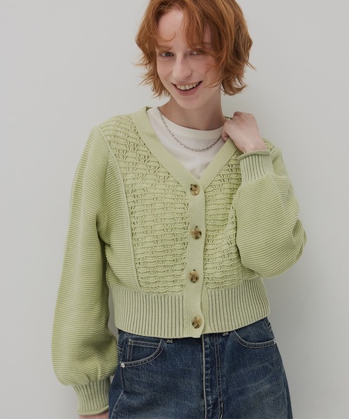 PUBLIC TOKYO（パブリックトウキョウ）の「エアロVネックニットカーデ（カーディガン/ボレロ・レディース・グリーン/ブラック/グレー・FREE）」の13枚目の写真