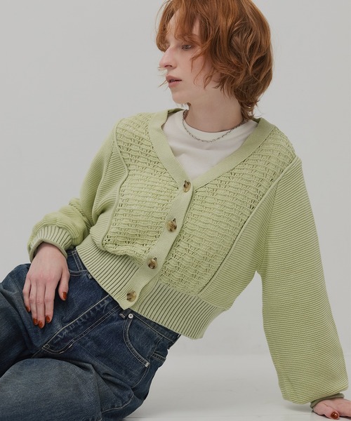 PUBLIC TOKYO（パブリックトウキョウ）の「エアロVネックニットカーデ（カーディガン/ボレロ・レディース・グリーン/ブラック/グレー・FREE）」の12枚目の写真