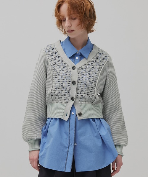 PUBLIC TOKYO（パブリックトウキョウ）の「エアロVネックニットカーデ（カーディガン/ボレロ・レディース・グリーン/ブラック/グレー・FREE）」の19枚目の写真