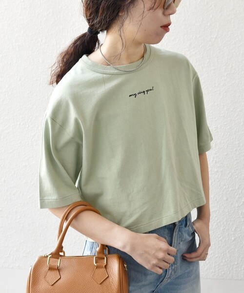 Healthknit(ヘルスニット)の「【SHIPS any別注】Healthknit:〈洗濯機可能〉エンブロイダリー クロップド TEE(Tシャツ/カットソー・レディース・オフホワイト/ブラック/ライトグリーン・ONE SIZE)」の3枚目の写真
