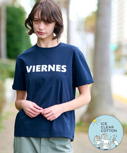 DRESSTERIOR(ドレステリア)の「【接触冷感/抗菌防臭/消臭】アイスクリアコットン VIERNESロゴT(Tシャツ/カットソー・レディース・ホワイト/サンドベージュ/ネイビー・36/38/34)」の1枚目の写真