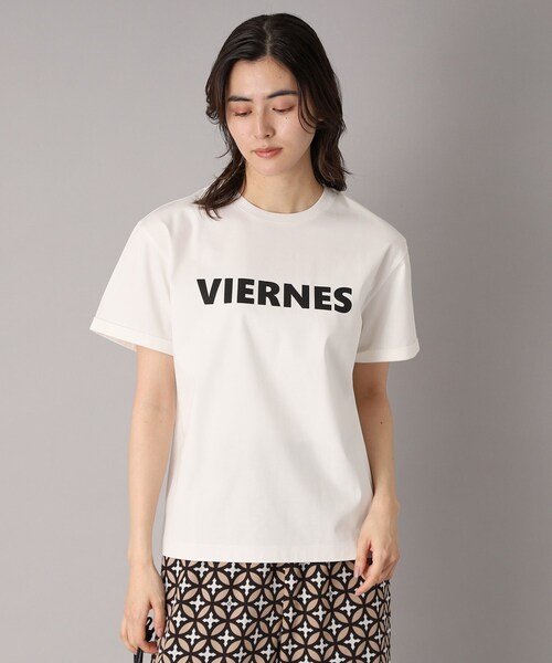 DRESSTERIOR(ドレステリア)の「【接触冷感/抗菌防臭/消臭】アイスクリアコットン VIERNESロゴT(Tシャツ/カットソー・レディース・ホワイト/サンドベージュ/ネイビー・36/38/34)」の6枚目の写真