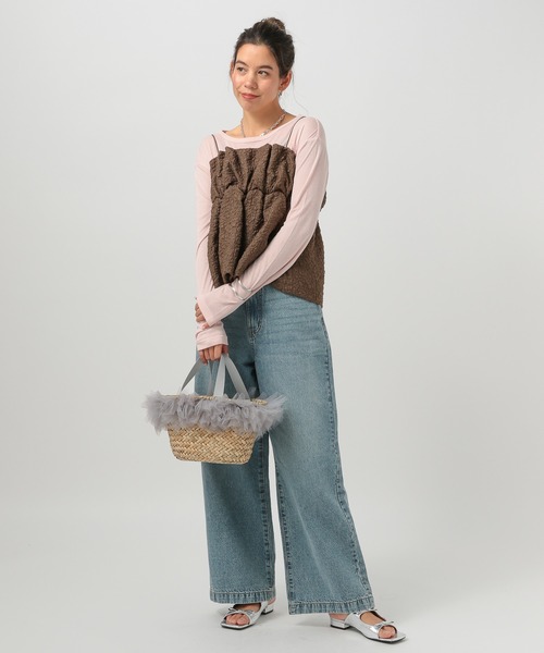 kakatoo（カカトゥ）の「【kakatoo(カカトゥ)】チュールフリンジカゴバッグ（かごバッグ・レディース・ブラック/グレー・FREE）」の18枚目の写真