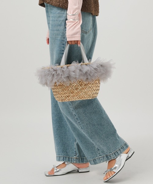 kakatoo（カカトゥ）の「【kakatoo(カカトゥ)】チュールフリンジカゴバッグ（かごバッグ・レディース・ブラック/グレー・FREE）」の17枚目の写真