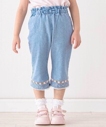 SLAP SLIP | ウエストリボン裾レースお花シェル刺しゅう7分丈パンツ(90~130cm)(デニムパンツ)
